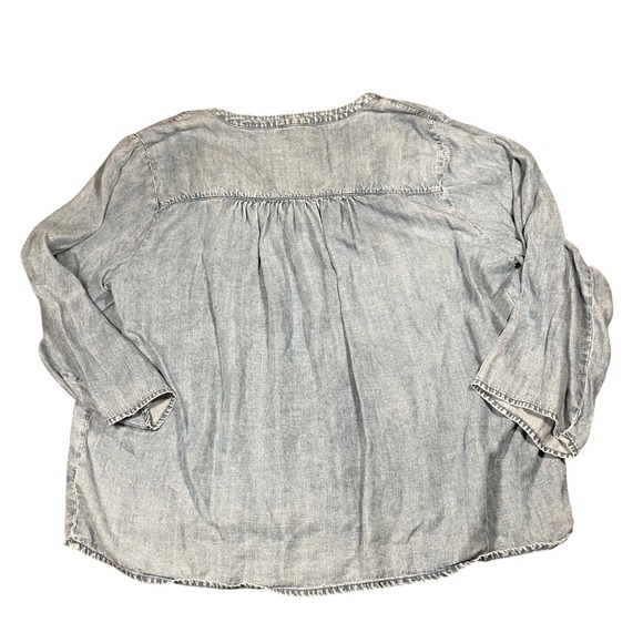 Splendid‎ Chambray Tunic Top Peasant Blouse Smocked V Neck Womens XL Boho Denim - Picture 2 of 9